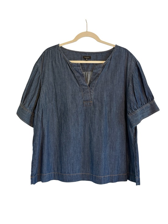 Talbots Tops - Talbots Chambray Puff Sleeve Top XL Indigo Denim Cottagecore